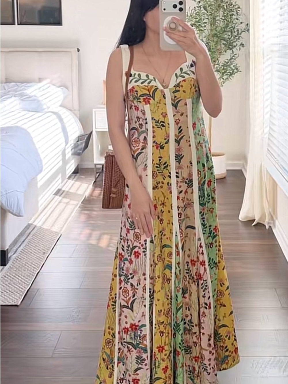 Christian Lacroix Yellow Green Floral farm rio style Panel Maxi Dress